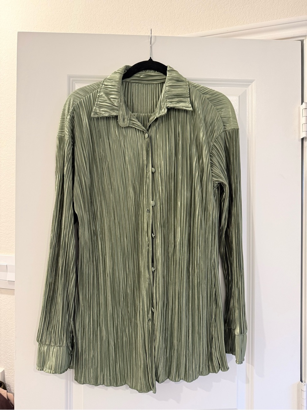 Sage Green Pleated Co-Ord Set with Shorts | Oversized Fit | Size Small